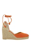 Castaã±er 'carina' Orange And Beige Espadrilles With Wedge And Closed Toe In Canvas And Suede Women In Orange