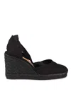 Castaã±er Black Carina Espadrille Sandals With Wedge Heel In Cotton Woman In Black