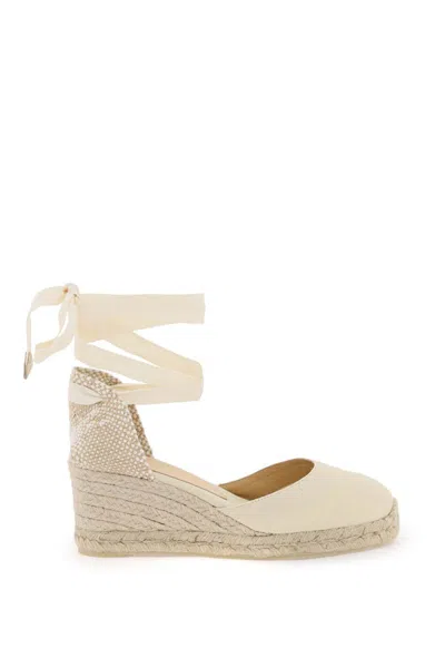 Castaã±er Carina Espadrilles Wedge Sandal With Ankle Laces In White