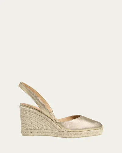 CASTAÃ±ER CARISSA METALLIC LEATHER WEDGE ESPADRILLES