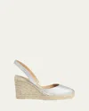 Castaã±er Carissa Metallic Leather Wedge Espadrilles In Plata