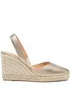 Castaã±er Castaner Womens Gold Carissa Cross-strap Leather Heeled Wedges In Metallic