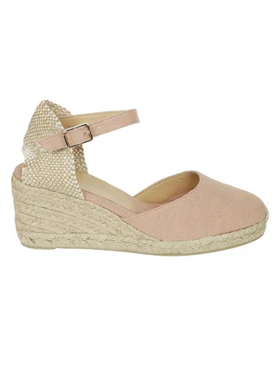 Castaã±er Pink Carol Wedge In Raffia In Rosa Empolvado