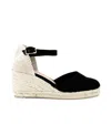 Castaã±er Carina Espadrilles Wedge Sandal With Ankle Laces In Black