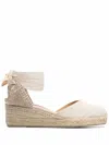 Castaã±er Carina Raffia Wedge Espadrilles In White