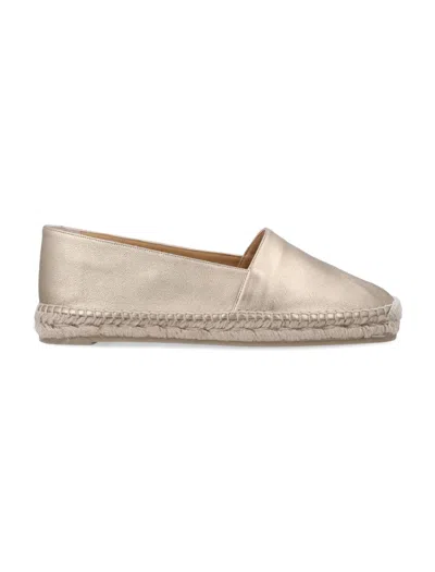 Castaã±er Castaner Leather Espadrilles With Jute Rope Sole In Gold