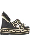 Castaã±er Braided Platform Sandals Wedge Heel In Black