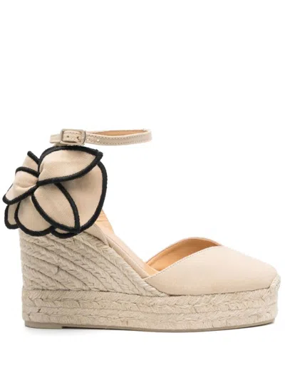 Castaã±er Castaner Wedge Espadrille Sandals With Decorative Flower Detail In Beige