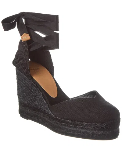 Castaã±er Tonal Wedge-heeled Espadrille With Ankle Ties In Black