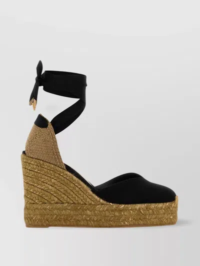 Castaã±er Chiara Canvas Wedges Braided Sole In Black