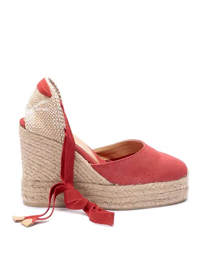 Castaã±er Chiara 80 Espadrille Wedge Sandals In Red-drk