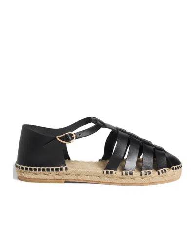 Castaã±er Chios Cage Straw Shoes In Black
