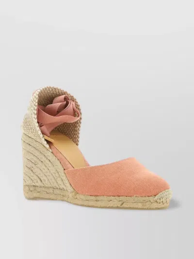Castaã±er Closed Toe Wedge Sandals With Woven Sole In Pink