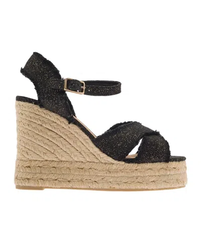 Castaã±er Cross Details Slope Heel Sandals In Nude