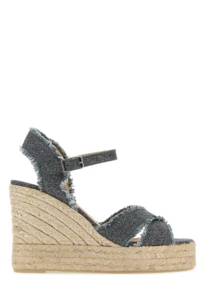 CASTAÃ±ER DARK GREY CANVAS BROMELIA WEDGES