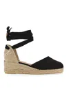 Castaã±er Black Canvas Carina Wedges In Black