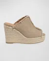 Castaã±er Queral Frayed Canvas Wedge Espadrille Mules In Sand