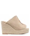 Castaã±er Queral Frayed Canvas Wedge Espadrille Mules In Beige