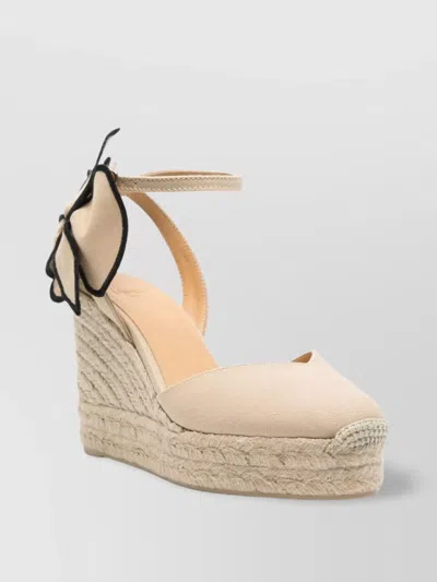 Castaã±er Floral Detail Cotton Wedge Espadrilles In Black