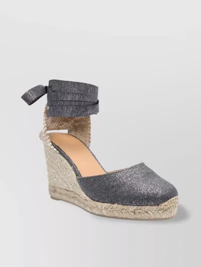 Castaã±er Glitter Finish Raffia Wedge Espadrilles