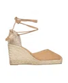 Castaã±er 60mm Tina Jute Canvas Espadrille Wedges In Nude