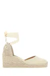 Castaã±er Carina Canvas Ankle-wrap Wedge Espadrilles In Ivory