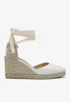 Castaã±er Joyce 90 Satin Wedge Espadrilles In White