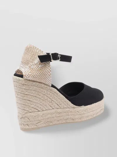 Castaã±er Jute Sole Canvas Wedge Sandals In Black