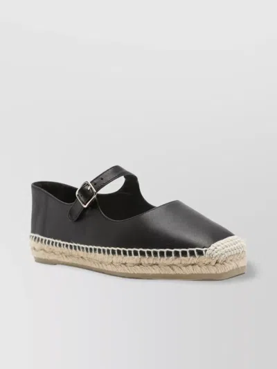Castaã±er Leather Espadrilles With Braided Raffia Sole In Black