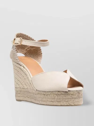 Castaã±er Leather Peep-toe Wedge Espadrilles