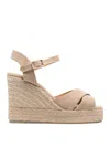 CASTAÃ±ER LEATHER WOVEN RAFFIA WEDGE ESPADRILLES