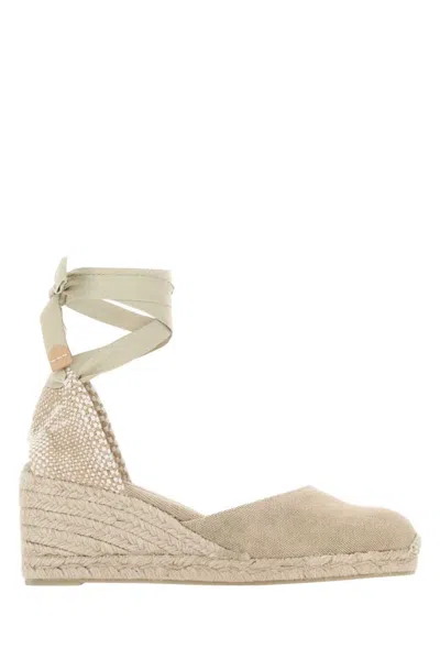 Castaã±er Sand Canvas Carina Wedges In Beige