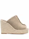 Castaã±er Queral Frayed Canvas Wedge Espadrille Mules In Nude