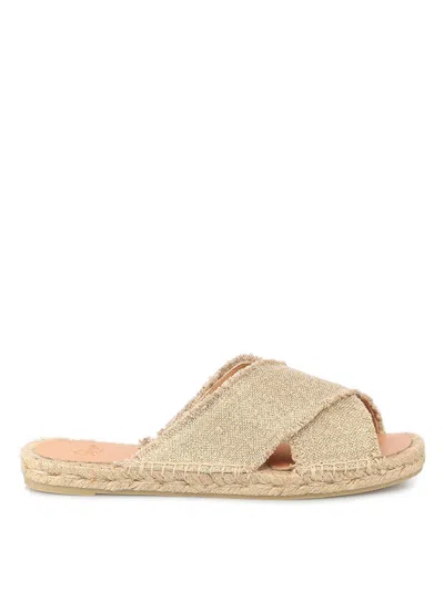 Castaã±er Palmera Linen Crisscross Slide Espadrilles In Gold