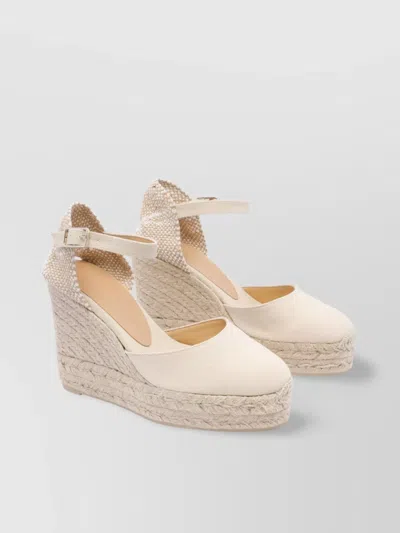 Castaã±er Peep Toe Wedges Ankle Strap In Neutral