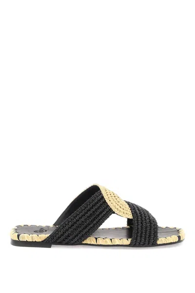 Castaã±er Castañer Prado Raffia Sliders In Beige,black