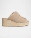 Castaã±er Queral Frayed Canvas Wedge Espadrille Mules In Sand