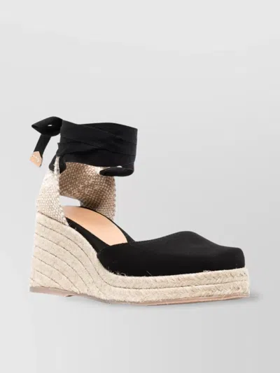 Castaã±er Raffia Wedge Espadrilles Canvas Upper In Black