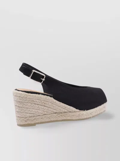 Castaã±er Round Toe Wedge Heel Sandals In Black