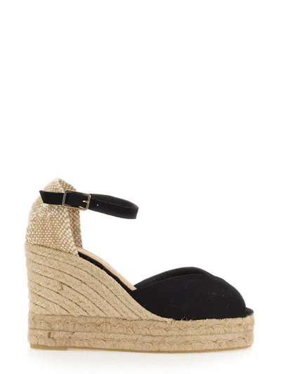 Castaã±er White Wedge Sandal In Black