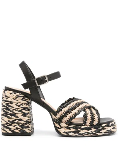 Castañer Valeria Rafia Woven Sandals In Black