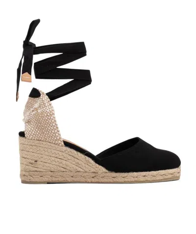 Castaã±er Straw Shoes With Sloping Heels In Black