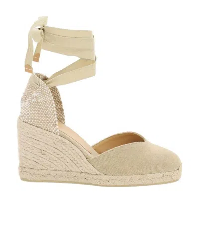 Castaã±er Straw Wedge Shoes In Nude