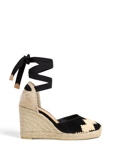 Castaã±er Suede Espadrilles With Ankle Laces In Nero