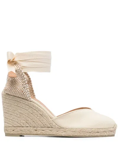 Castaã±er Tie-fastening Wedge Sandals In Neutrals