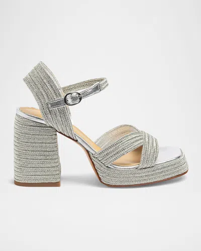 Castaã±er Valle Metallic Braided Platform Sandals In Platinum