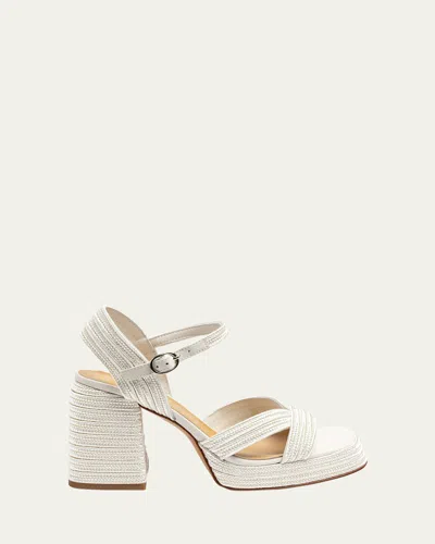 Castaã±er Valle Metallic Raffia Platform Sandals In Blanco