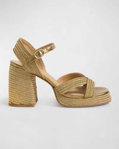 CASTAÃ±ER VALLE METALLIC WOVEN BLOCK-HEEL SANDALS