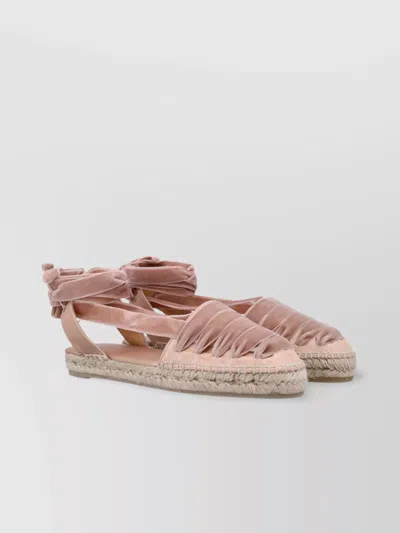 Castaã±er Velvet Ruched Espadrilles Open Sides In Beige