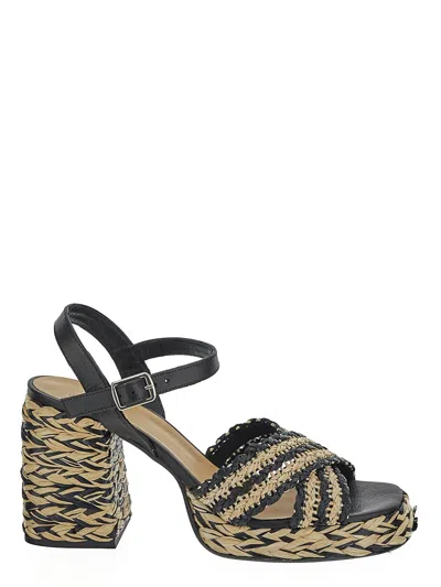 Castaã±er Raffia Sandal With Strap And Square Toe In Multicolour